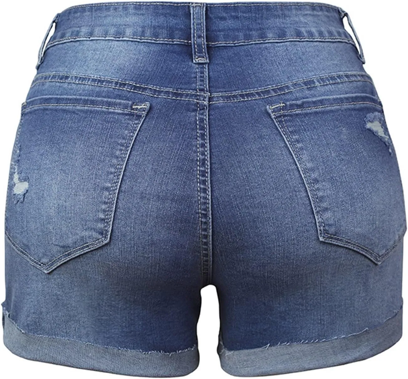 Women's Casual Ripped High Waisted Denim Shorts Stretchy Cuffed Hem Denim Hot Short Summer Jean Shorts
