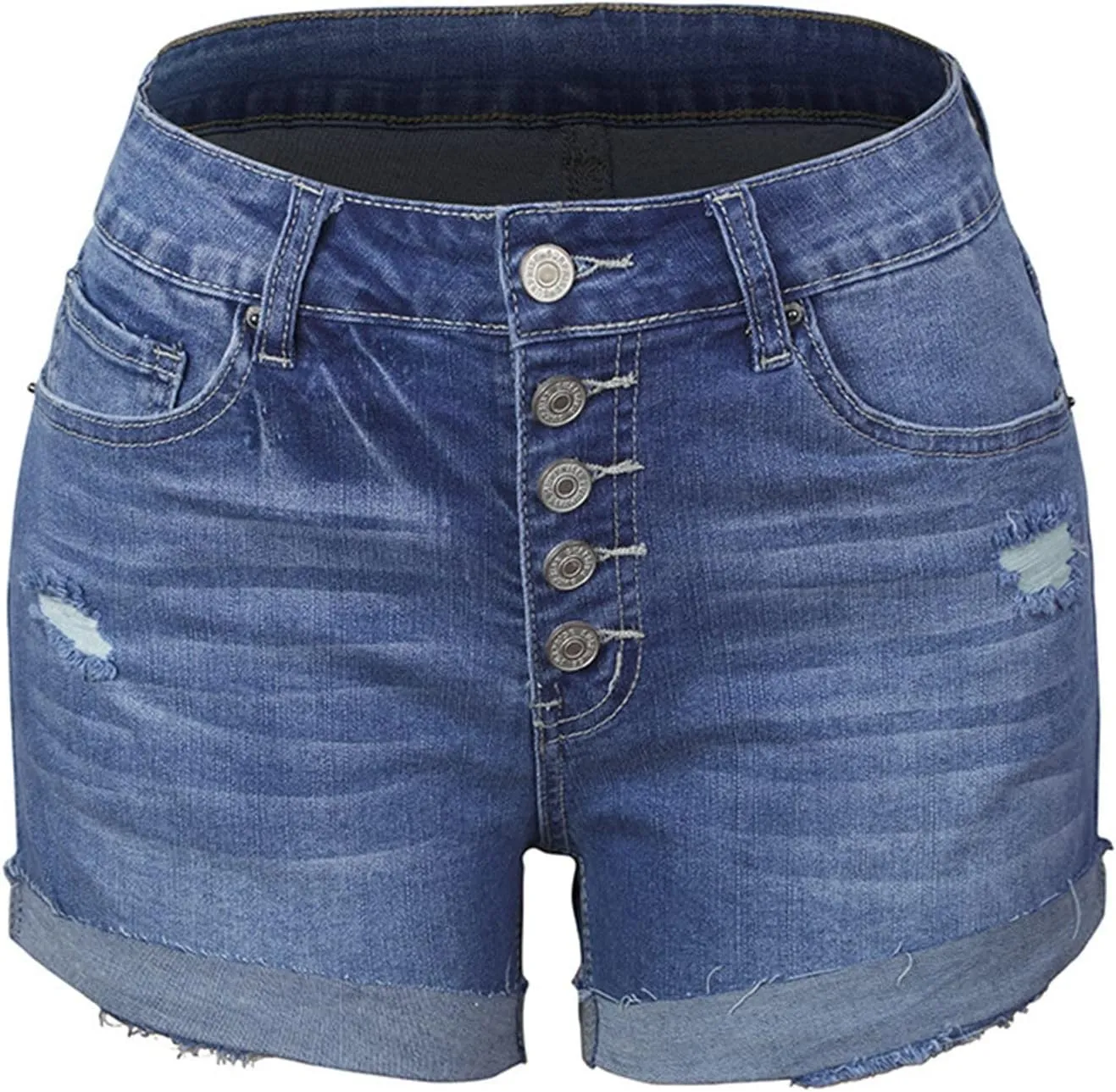 Women's Casual Ripped High Waisted Denim Shorts Stretchy Cuffed Hem Denim Hot Short Summer Jean Shorts