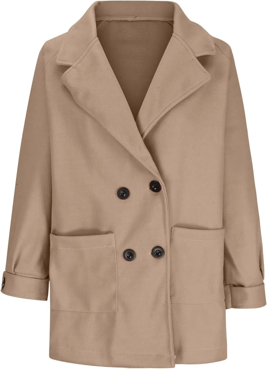 Women's Classic Double Breasted Wool Blend Pea Coat Winter Warm Notch Lapel Short Trench Coats Jacket with Pockets