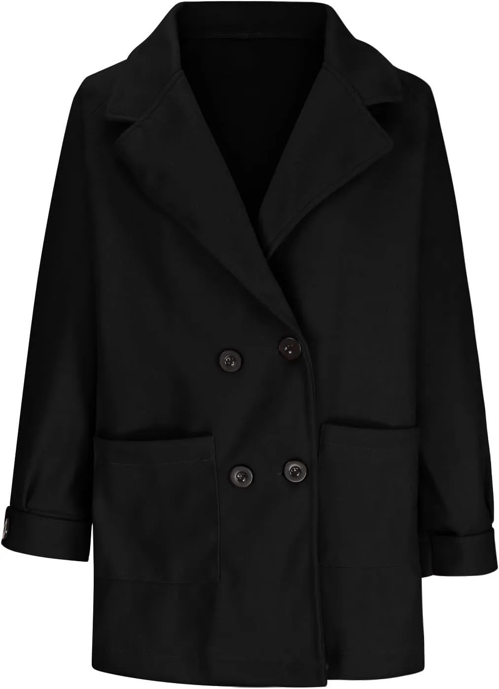 Women's Classic Double Breasted Wool Blend Pea Coat Winter Warm Notch Lapel Short Trench Coats Jacket with Pockets