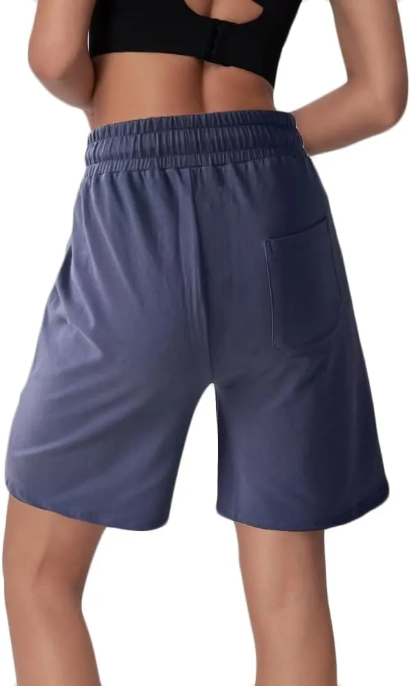 Womens Cotton Sweat Shorts Casual Summer Loose Athletic Short Drawstring Waist Lounge Running Shorts with 3 Pockets