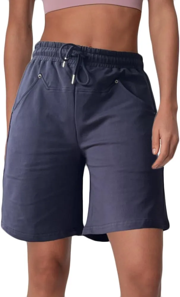 Womens Cotton Sweat Shorts Casual Summer Loose Athletic Short Drawstring Waist Lounge Running Shorts with 3 Pockets