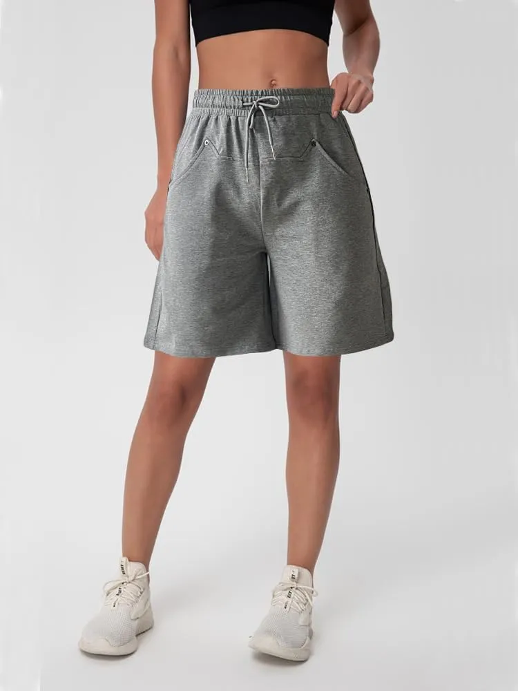 Womens Cotton Sweat Shorts Casual Summer Loose Athletic Short Drawstring Waist Lounge Running Shorts with 3 Pockets
