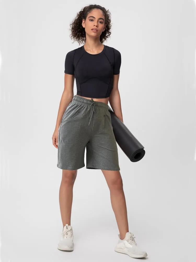 Womens Cotton Sweat Shorts Casual Summer Loose Athletic Short Drawstring Waist Lounge Running Shorts with 3 Pockets
