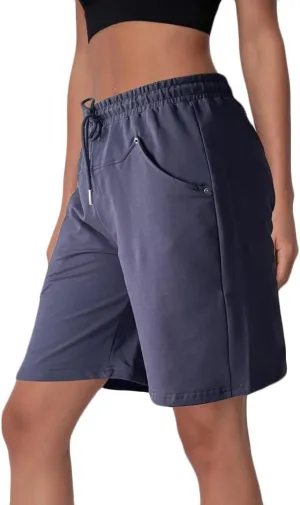 Womens Cotton Sweat Shorts Casual Summer Loose Athletic Short Drawstring Waist Lounge Running Shorts with 3 Pockets