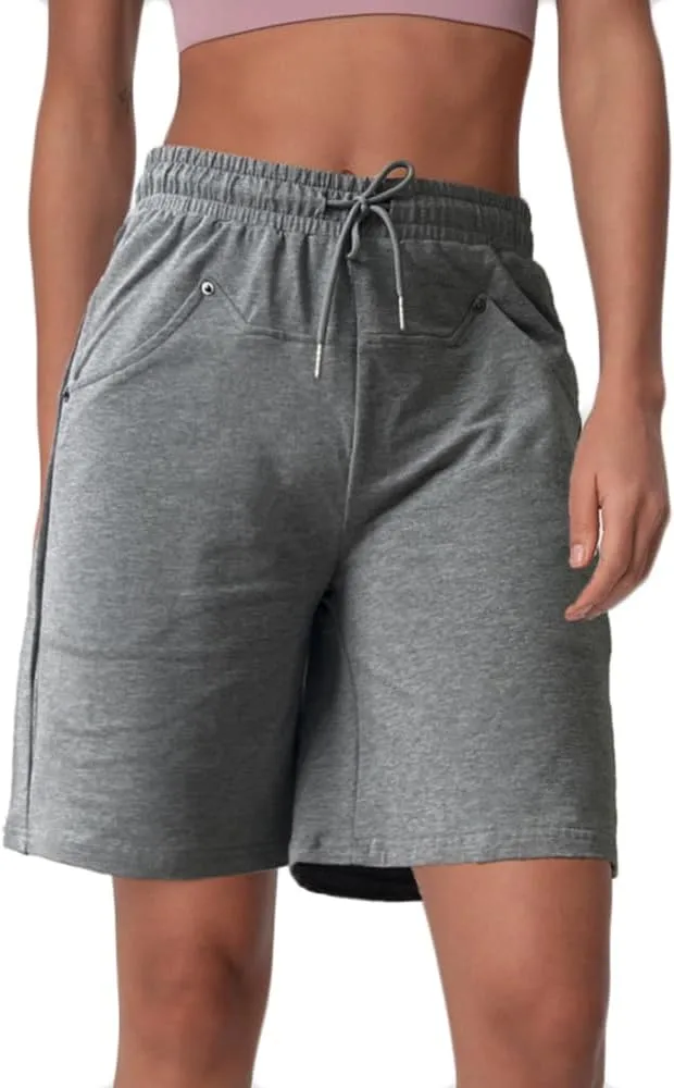 Womens Cotton Sweat Shorts Casual Summer Loose Athletic Short Drawstring Waist Lounge Running Shorts with 3 Pockets