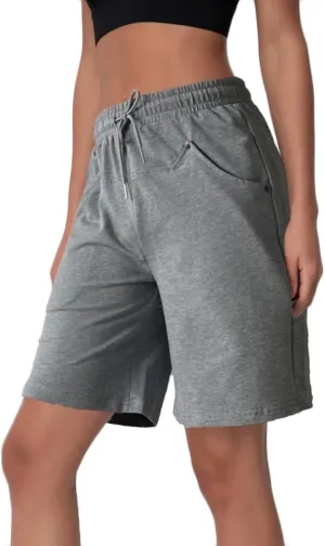 Womens Cotton Sweat Shorts Casual Summer Loose Athletic Short Drawstring Waist Lounge Running Shorts with 3 Pockets
