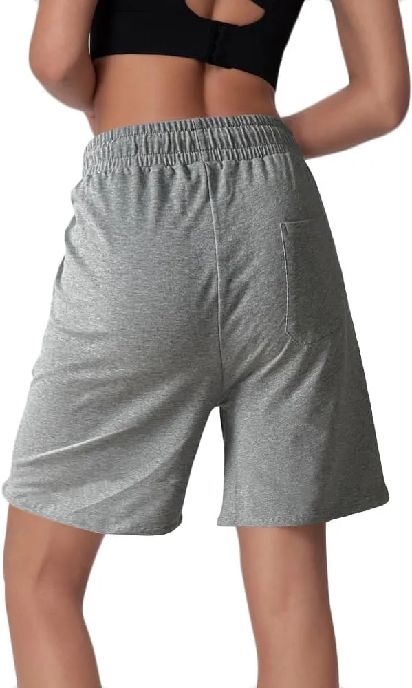 Womens Cotton Sweat Shorts Casual Summer Loose Athletic Short Drawstring Waist Lounge Running Shorts with 3 Pockets