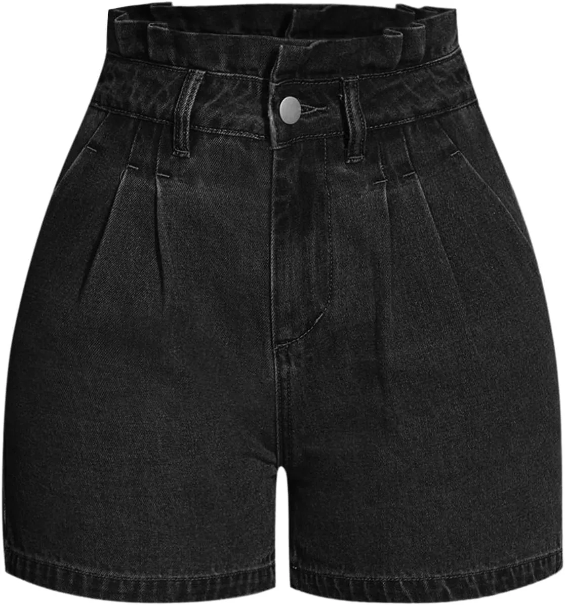 Women's Denim Shorts High Waisted Wide Leg Retro Ruffle Jeans Shorts Baggy Stretchy Tummy Control Slim Fit Summer Jorts