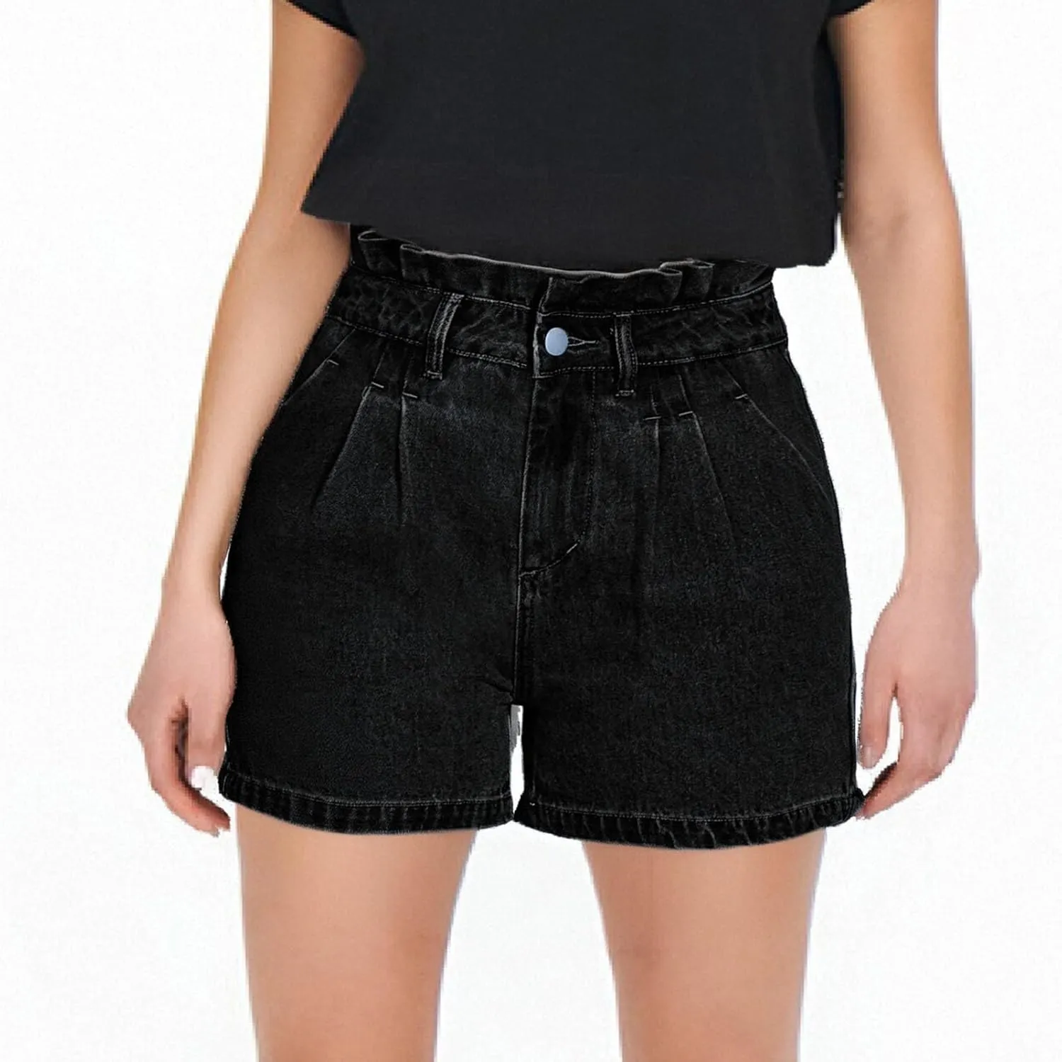 Women's Denim Shorts High Waisted Wide Leg Retro Ruffle Jeans Shorts Baggy Stretchy Tummy Control Slim Fit Summer Jorts