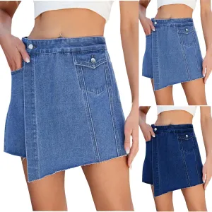 Women's Denim Skirt Shorts Ladies High Waist Jeans Short Hot Pants with Pockets Summer Culottes Denim Shorts