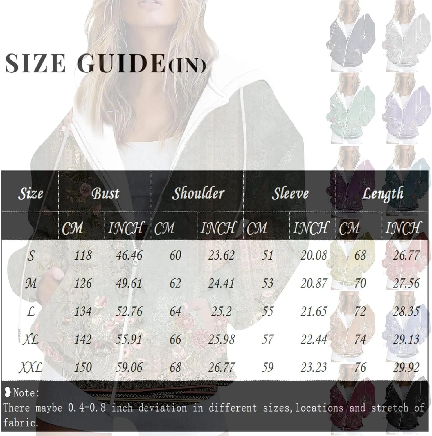 Women's Fashion Floral Print Zip Up Hoodies With Pockets, Casual Style, Long Sleeve, S-3XL