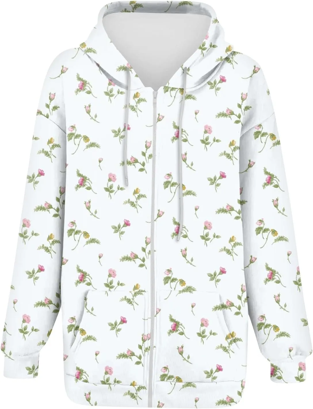 Women's Fashion Floral Print Zip Up Hoodies With Pockets, Casual Style, Long Sleeve, S-3XL