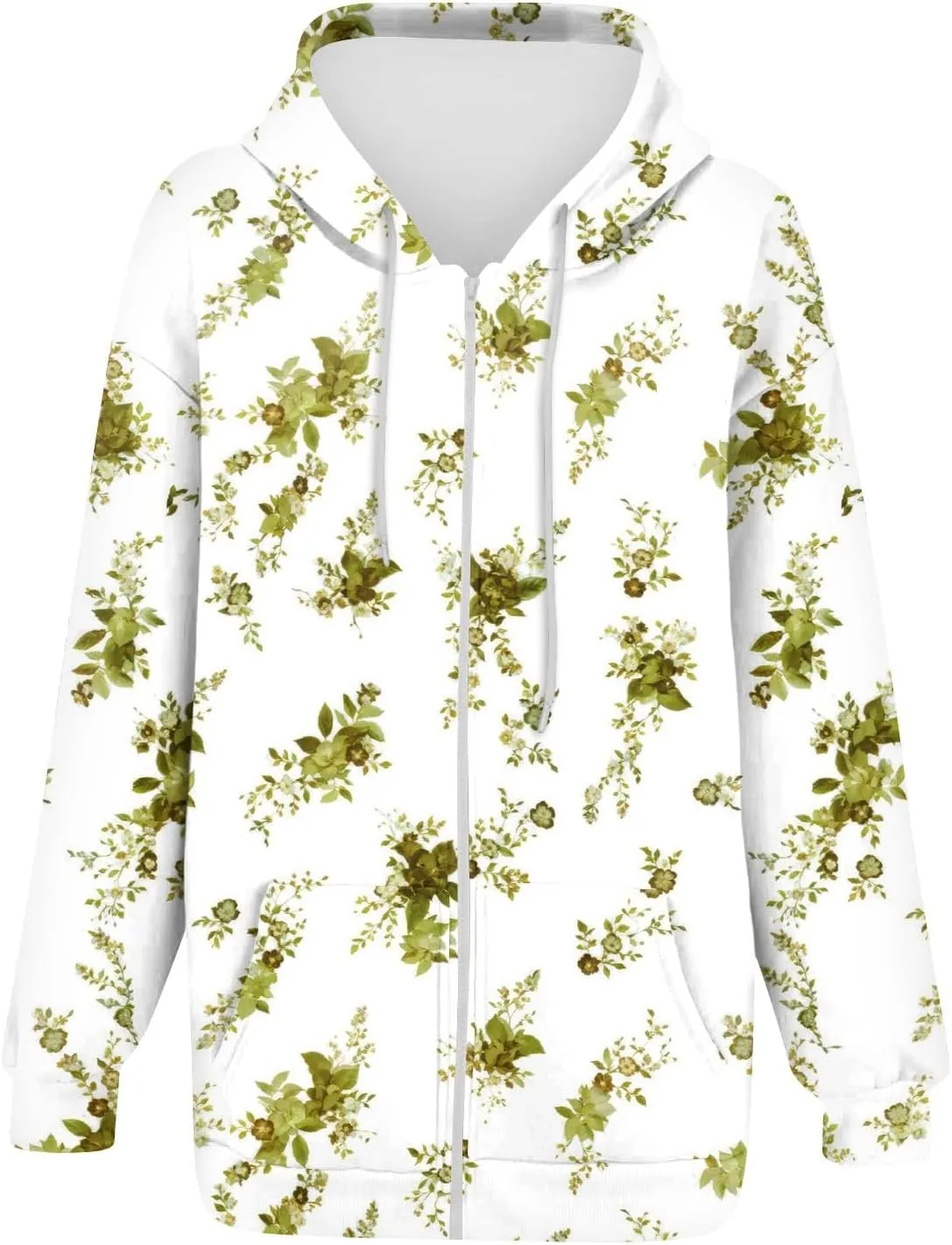 Women's Fashion Floral Print Zip Up Hoodies With Pockets, Casual Style, Long Sleeve, S-3XL