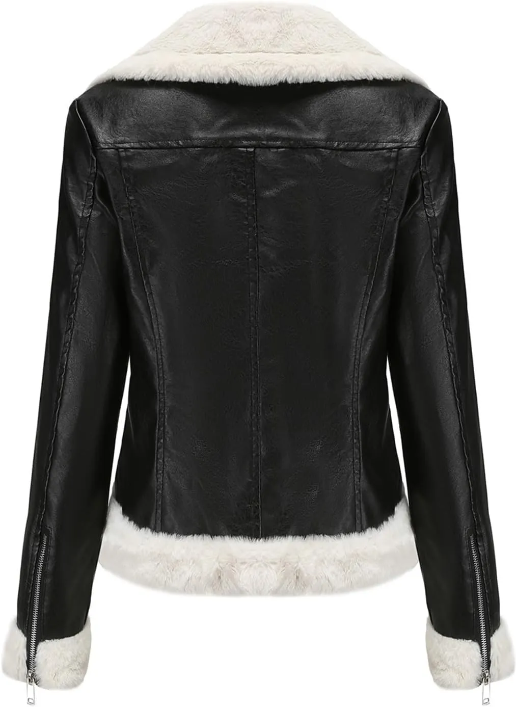 Women's Faux Shearing Moto Bomber Jacket Sherpa-Lined Coat Winter Leather Coat Outerwear