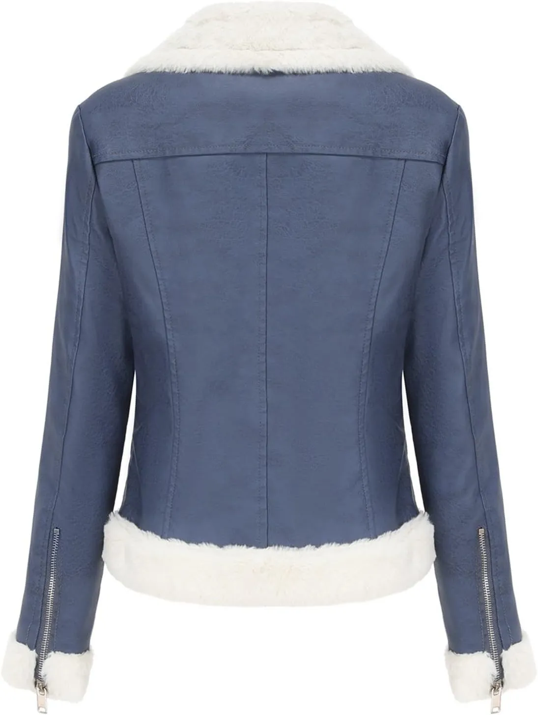 Women's Faux Shearing Moto Bomber Jacket Sherpa-Lined Coat Winter Leather Coat Outerwear