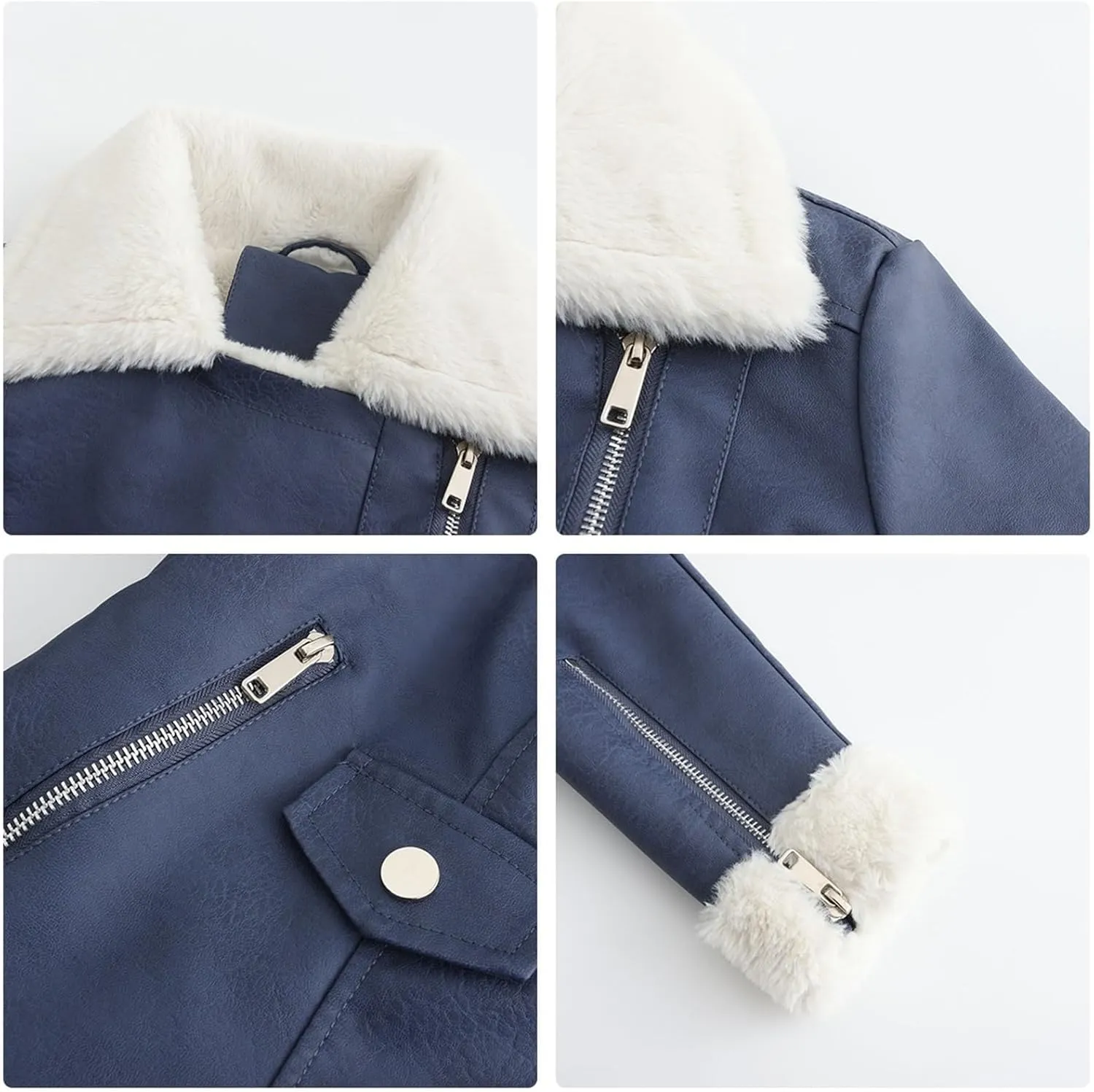 Women's Faux Shearing Moto Bomber Jacket Sherpa-Lined Coat Winter Leather Coat Outerwear