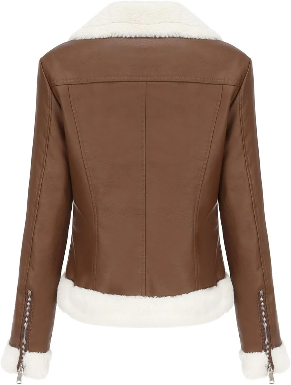 Women's Faux Shearing Moto Bomber Jacket Sherpa-Lined Coat Winter Leather Coat Outerwear