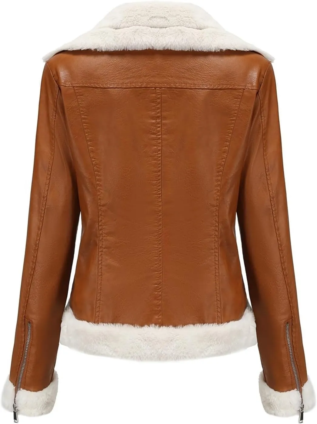 Women's Faux Shearing Moto Bomber Jacket Sherpa-Lined Coat Winter Leather Coat Outerwear