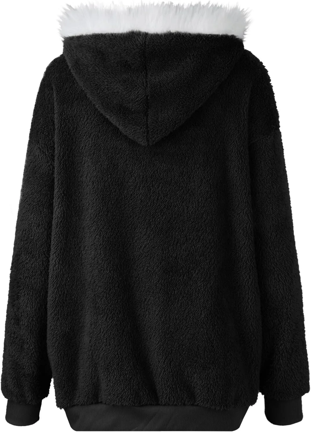 Womens Fuzzy Fleece Hooded Jackets Fall Winter Zip up Warm Outerwear Coats Casual Loose Sherpa Jacket with Pockets