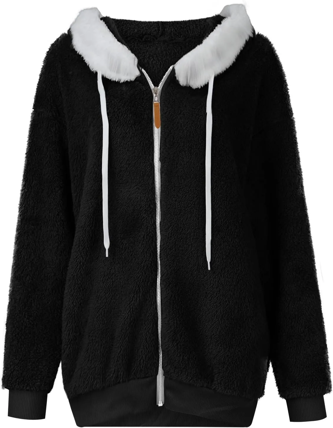 Womens Fuzzy Fleece Hooded Jackets Fall Winter Zip up Warm Outerwear Coats Casual Loose Sherpa Jacket with Pockets