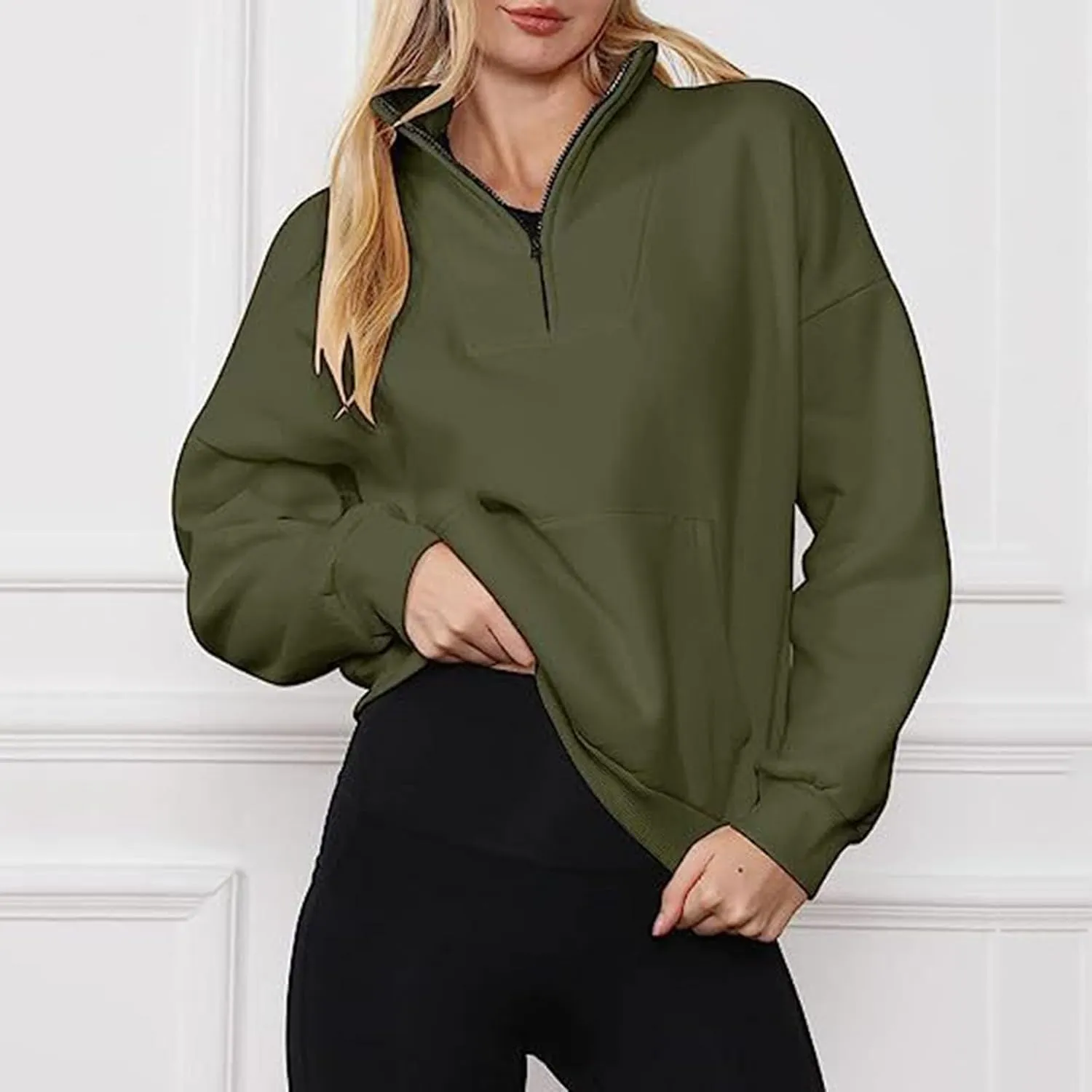 Women's Half Zip Sweatshirt Oversized Casual Long Sleeve Pocket Cropped Pullover Tops Fall Fashion Y2k Clothes