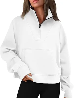 Women's Half Zip Sweatshirt Oversized Casual Long Sleeve Pocket Cropped Pullover Tops Fall Fashion Y2k Clothes