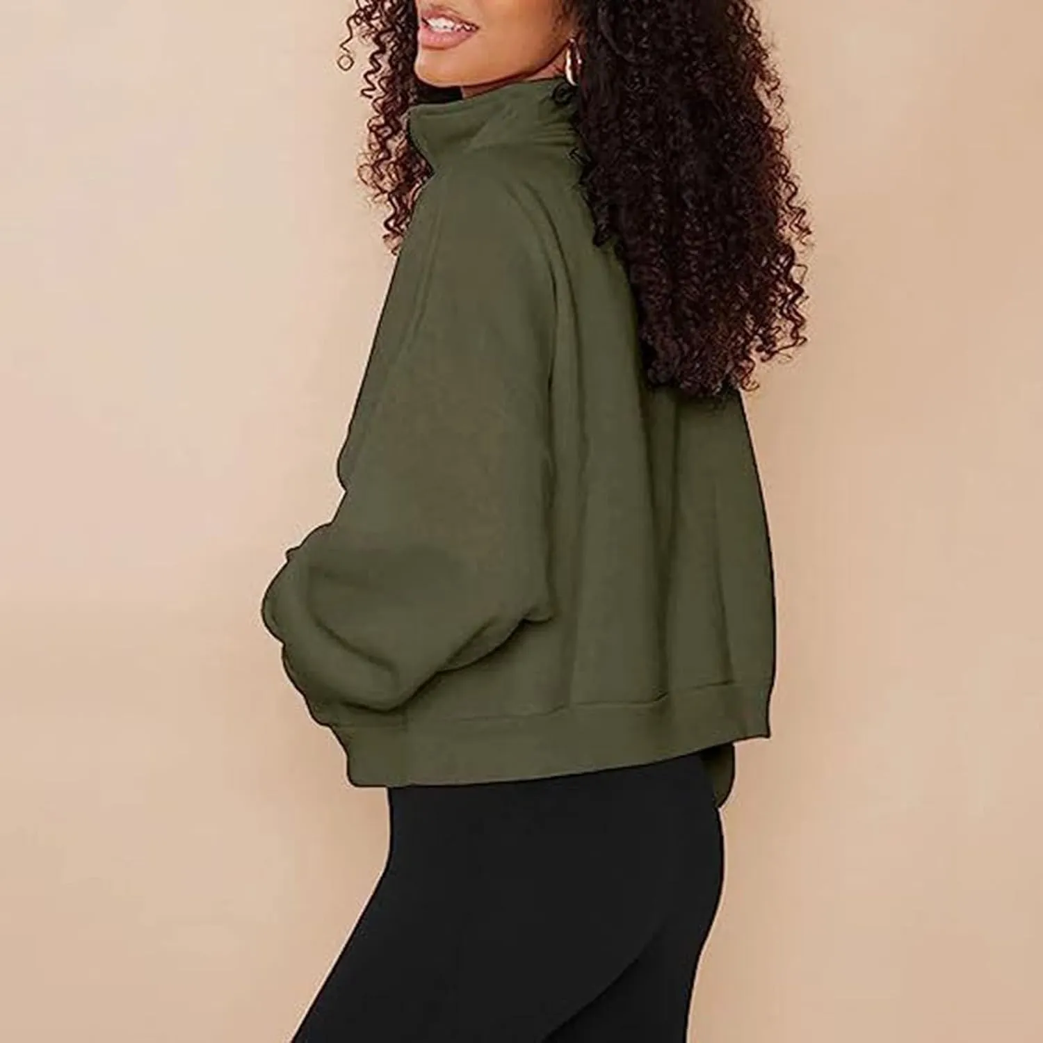 Women's Half Zip Sweatshirt Oversized Casual Long Sleeve Pocket Cropped Pullover Tops Fall Fashion Y2k Clothes