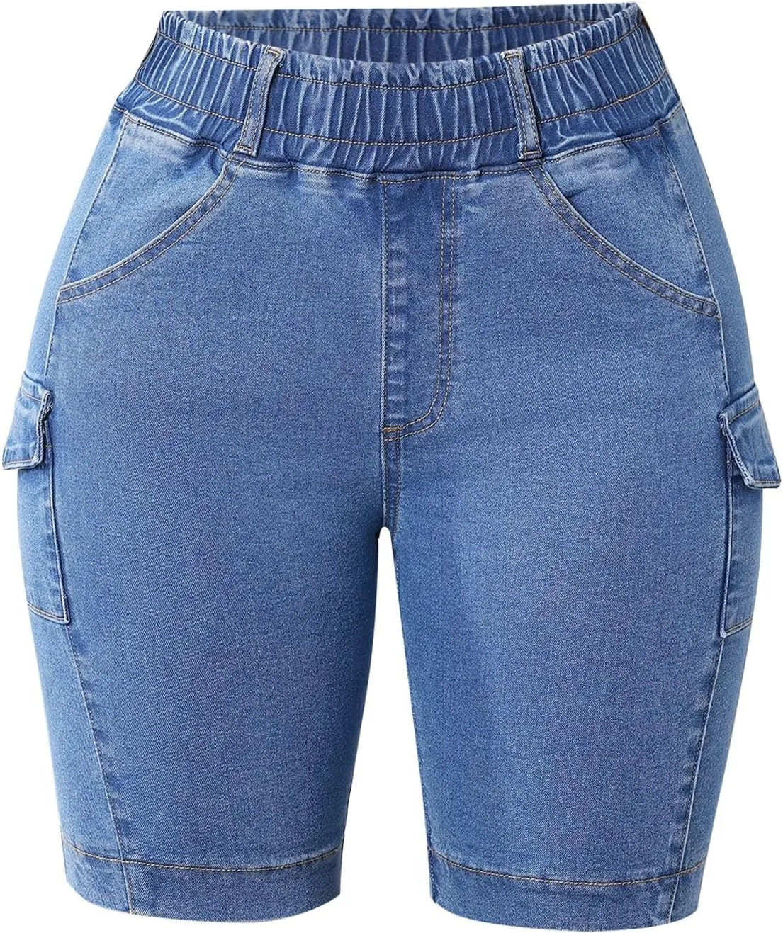 Women's High Waisted Bermuda Shorts Casual Stretchy Knee Length Jean Shorts Mid-Low Waisted Denim Y2K Jorts