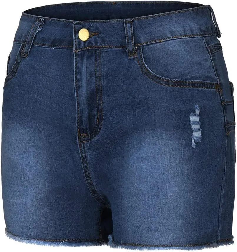 Womens High Waisted Denim Shorts Stretchy Summer Ripped Distressed Jean Shorts Casual Trendy Frayed Raw Hem Shorts
