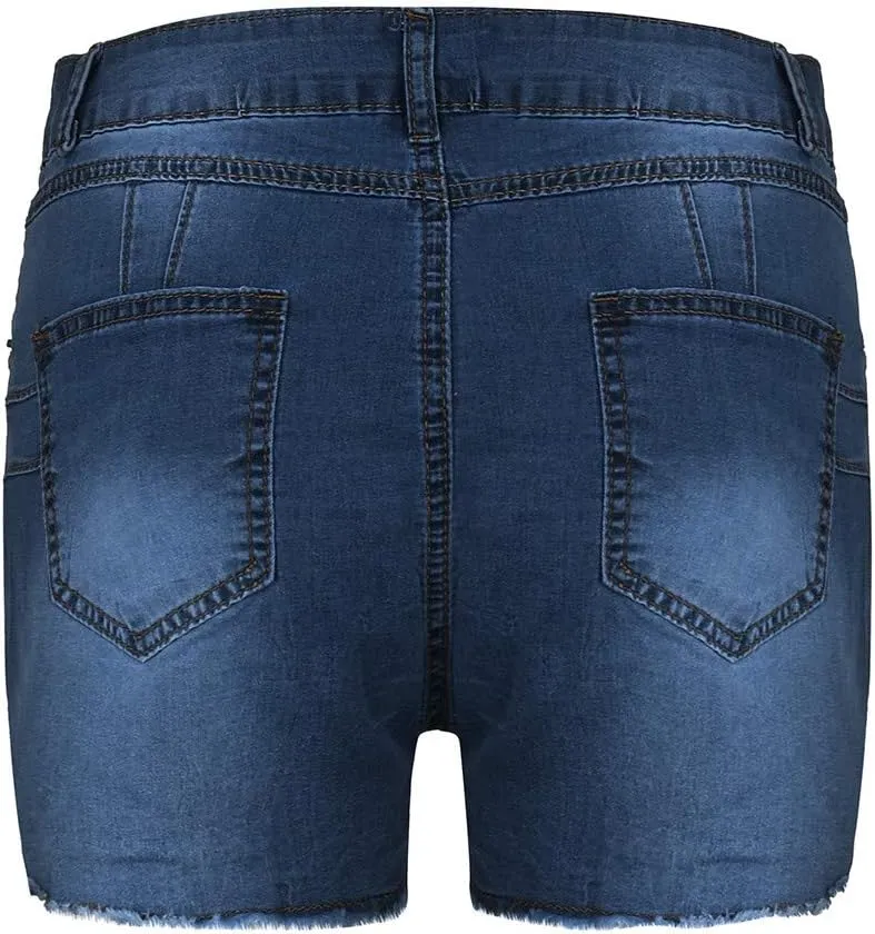 Womens High Waisted Denim Shorts Stretchy Summer Ripped Distressed Jean Shorts Casual Trendy Frayed Raw Hem Shorts