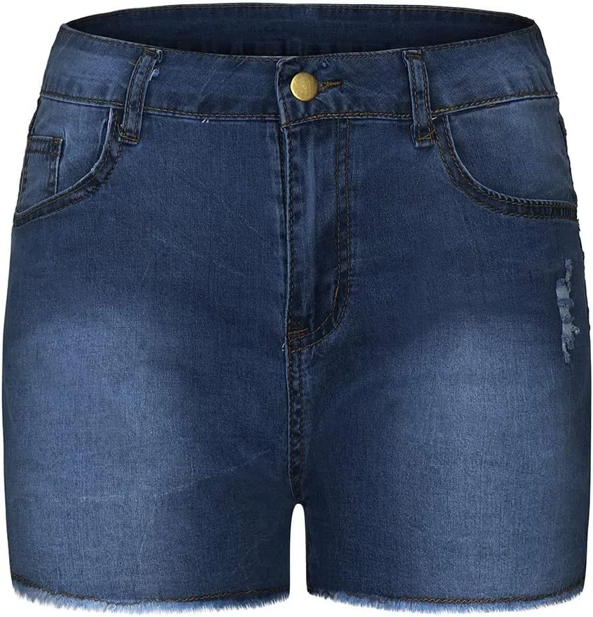 Womens High Waisted Denim Shorts Stretchy Summer Ripped Distressed Jean Shorts Casual Trendy Frayed Raw Hem Shorts