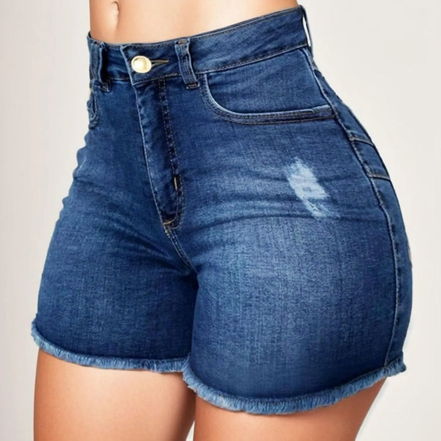 Womens High Waisted Denim Shorts Stretchy Summer Ripped Distressed Jean Shorts Casual Trendy Frayed Raw Hem Shorts