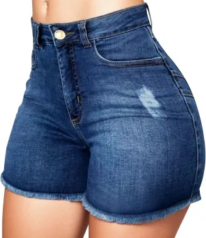 Womens High Waisted Denim Shorts Stretchy Summer Ripped Distressed Jean Shorts Casual Trendy Frayed Raw Hem Shorts