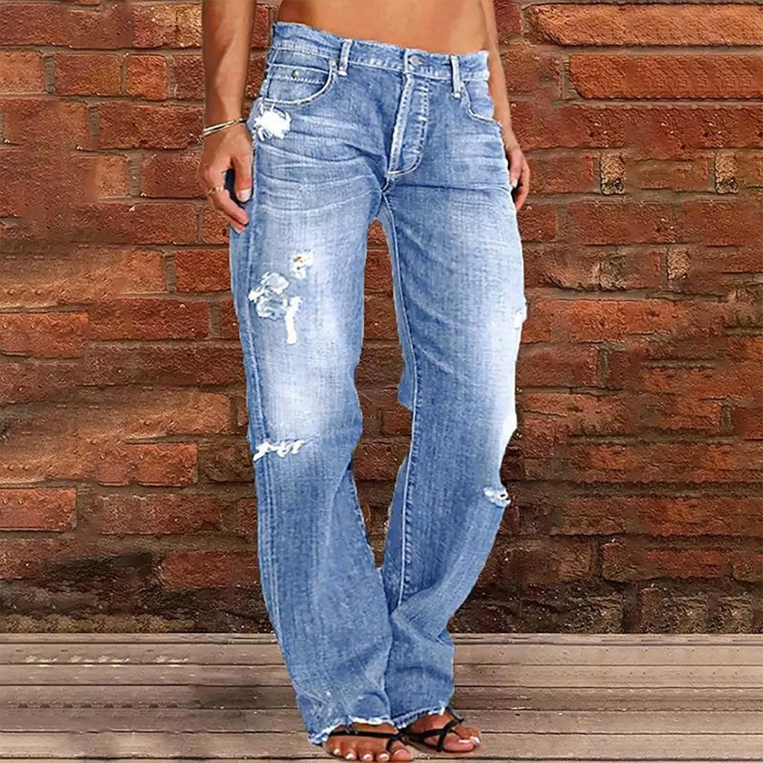 Women's High Waisted Jeans Boyfriend Straight Leg Casual Denim Pants Jeans Stretchy Leg Baggy Trendy Trousers