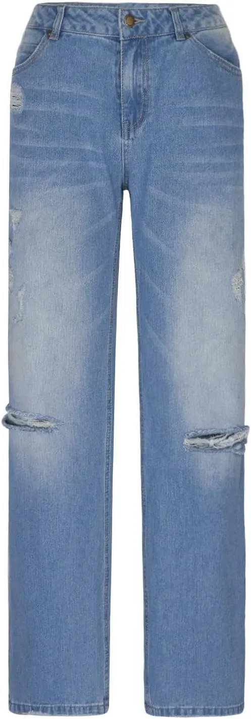 Women's High Waisted Jeans Boyfriend Straight Leg Casual Denim Pants Jeans Stretchy Leg Baggy Trendy Trousers