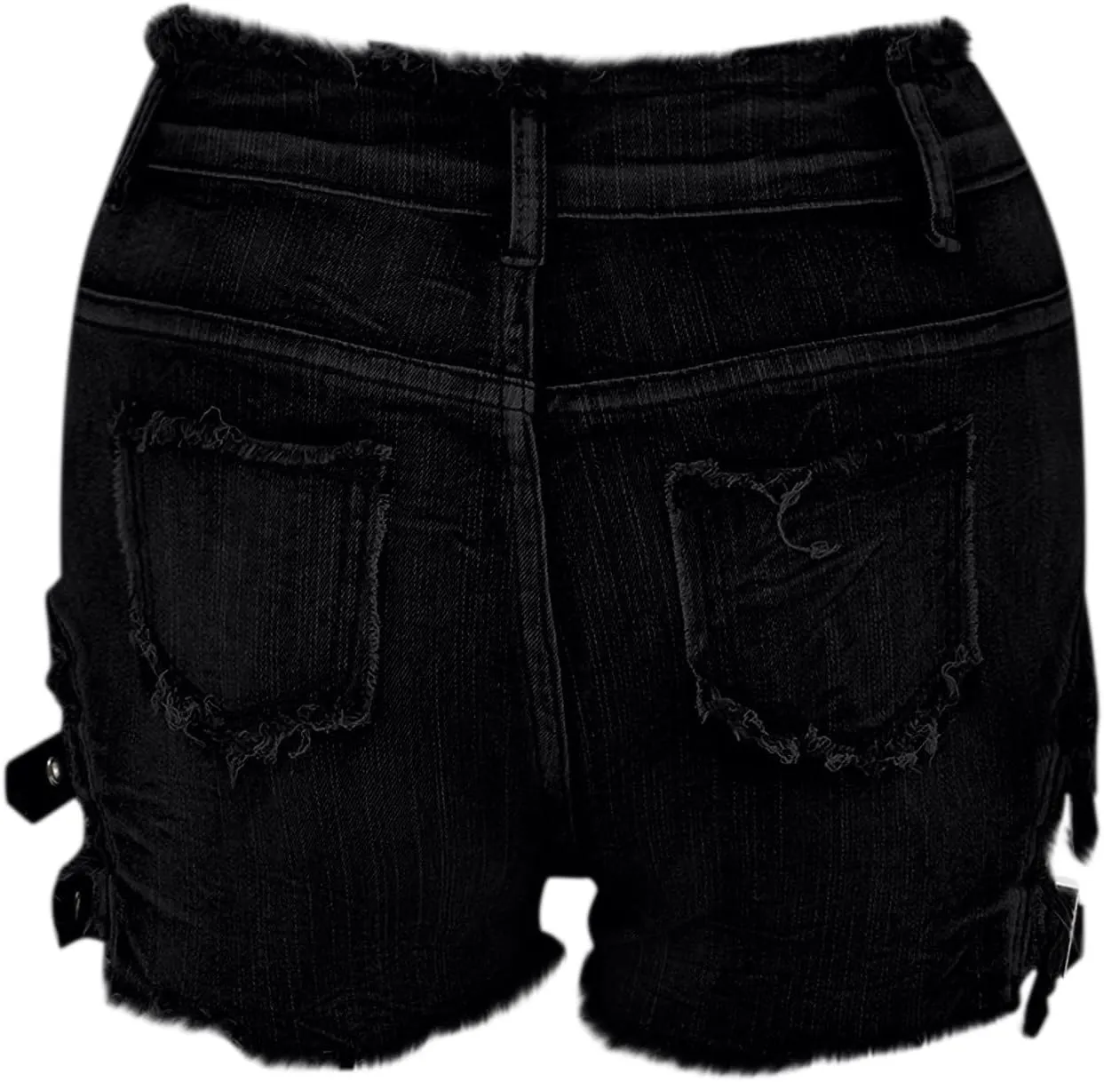 Women's High Waisted Summer Elastic Jean Shorts Sexy Gothic Punk Dance Frayed Ripped Holes Metal Buckle Denim Shorts