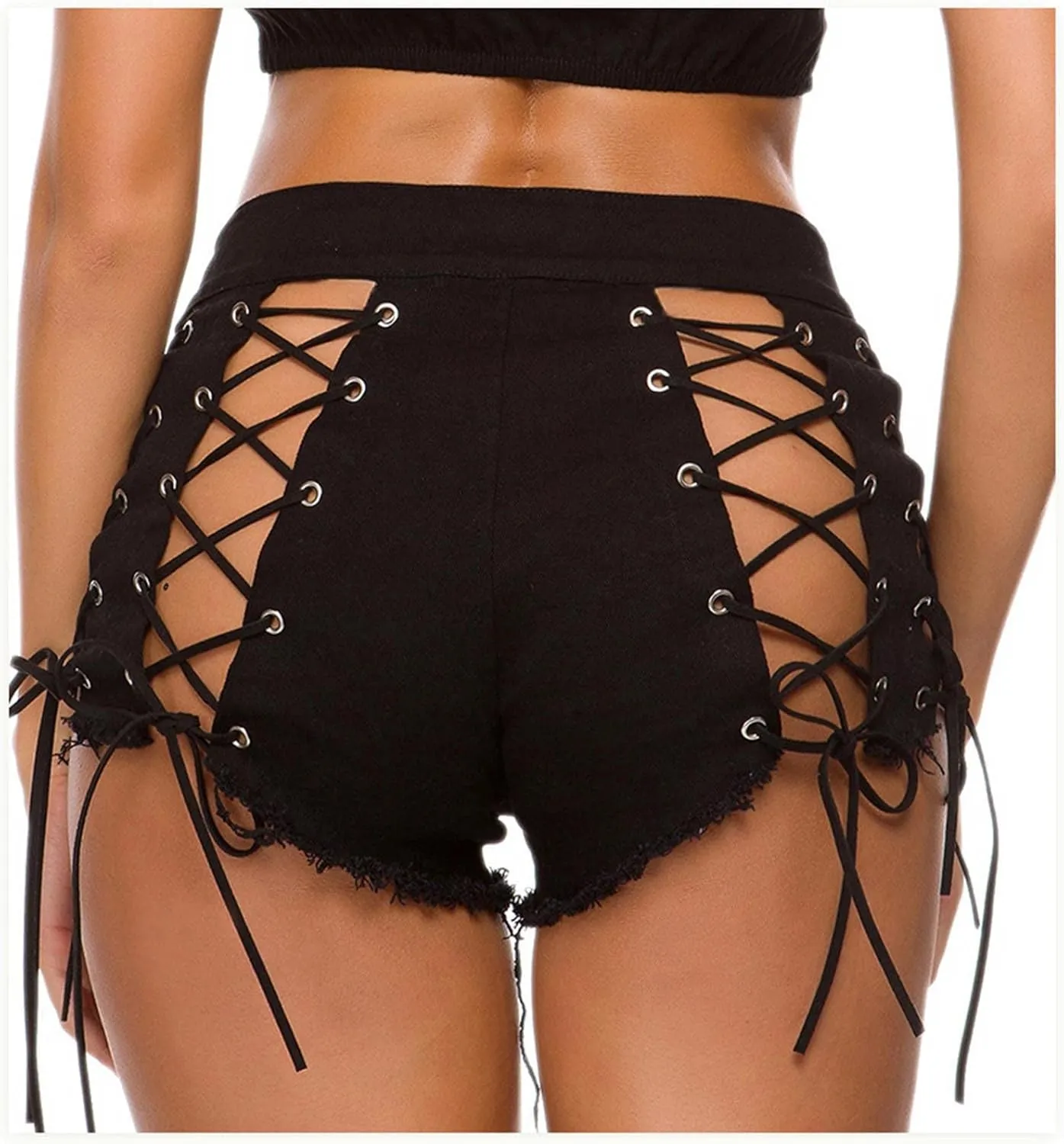 Women's Hollow Out Denim Shorts Sexy Hotpants Short Jeans Knee Length Half Pants High Waist Stretch Denim Shorts