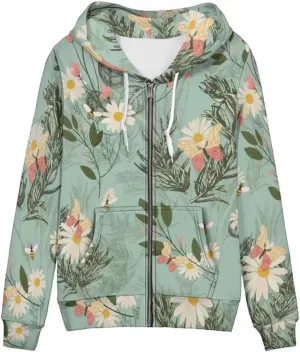 Womens Hooded Sweatshirts Full Zip Up Hoodies Spring Fall Cute Hoodie Outwear With Pockets