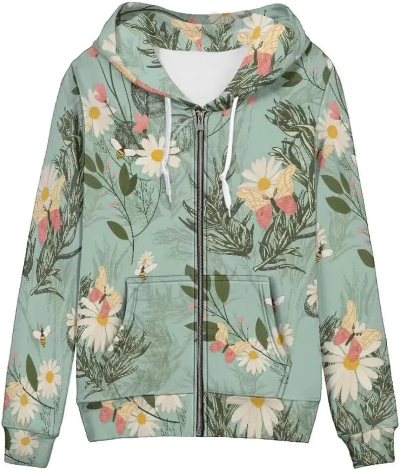 Womens Hooded Sweatshirts Full Zip Up Hoodies Spring Fall Cute Hoodie Outwear With Pockets