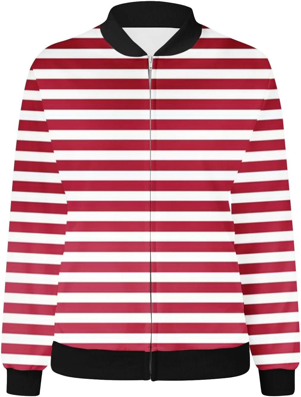 Womens Jackets Striped Print Zip Up Long Sleeve Coat Lightweight Jackets with Pocket Casual Coat 2024 Fall Fashion