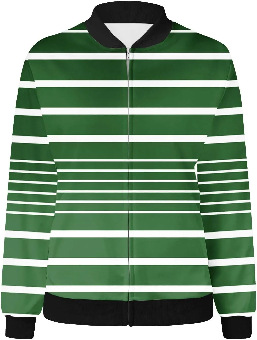 Womens Jackets Striped Print Zip Up Long Sleeve Coat Lightweight Jackets with Pocket Casual Coat 2024 Fall Fashion