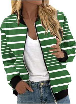 Womens Jackets Striped Print Zip Up Long Sleeve Coat Lightweight Jackets with Pocket Casual Coat 2024 Fall Fashion