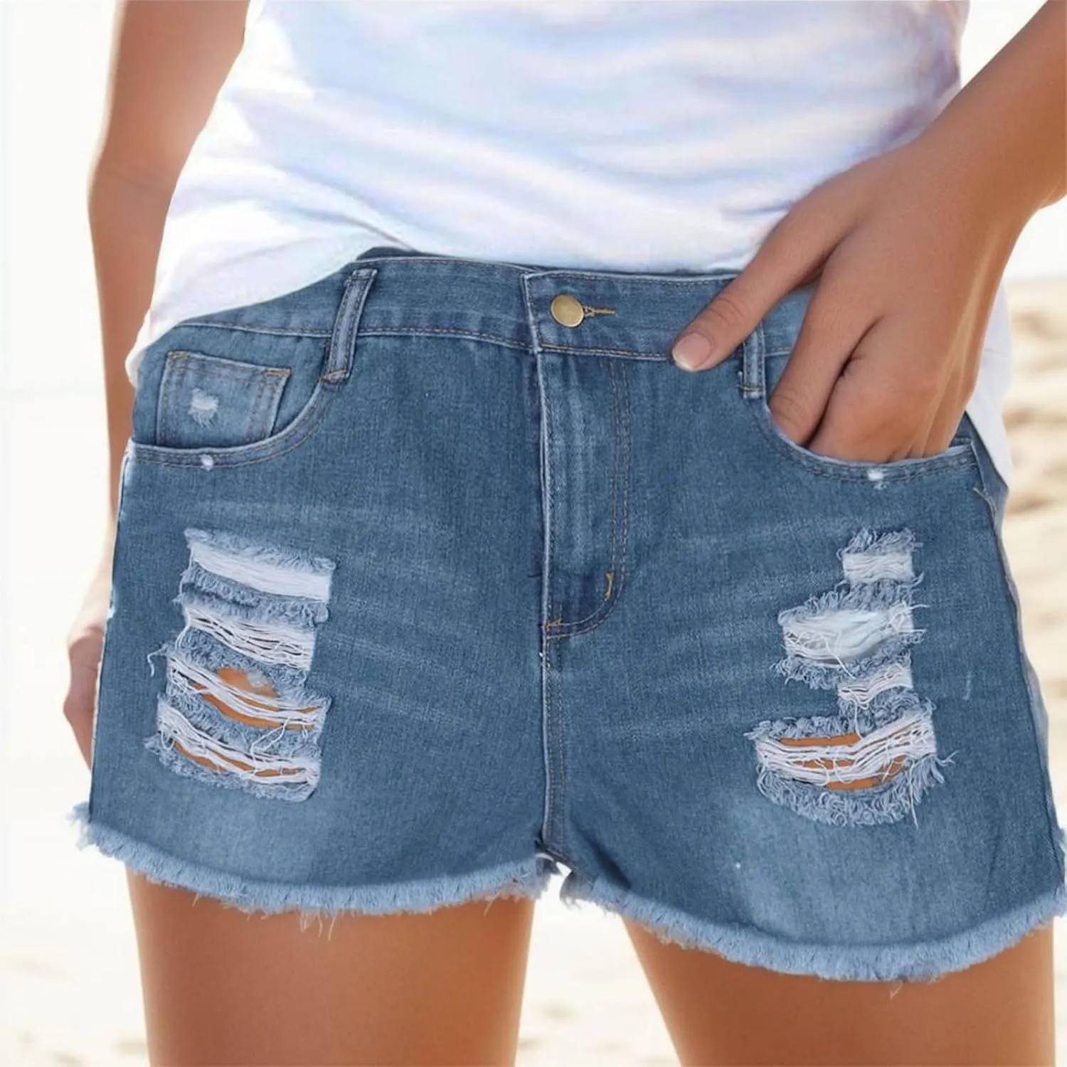 Womens Jean Shorts Summer High Waisted Stretchy Denim Shorts Ripped Frayed Raw Hem Casual Jeans Short with Pockets 2025