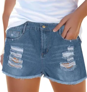 Womens Jean Shorts Summer High Waisted Stretchy Denim Shorts Ripped Frayed Raw Hem Casual Jeans Short with Pockets 2025
