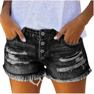 Womens Jean Shorts Summer High Waisted Stretchy Denim Shorts Ripped Frayed Raw Hem Casual Jeans Short with Pockets 2025