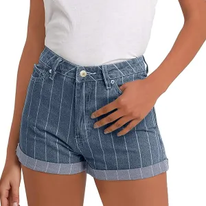 Women's Juniors Vintage Summer Denim High Waisted Folded Hem Slim Sexy Jeans Shorts