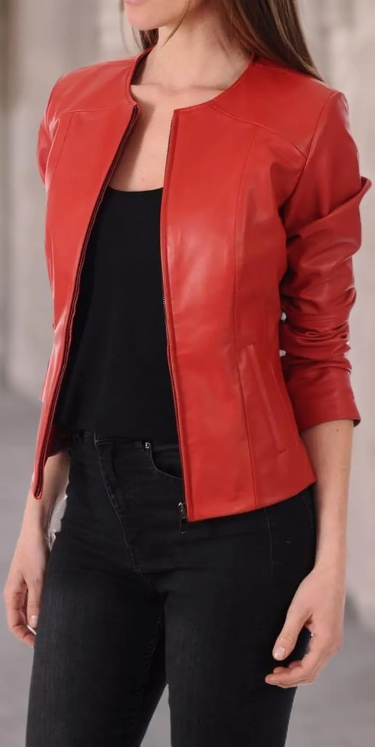 Women's Leather Bomber Biker Jacket Black