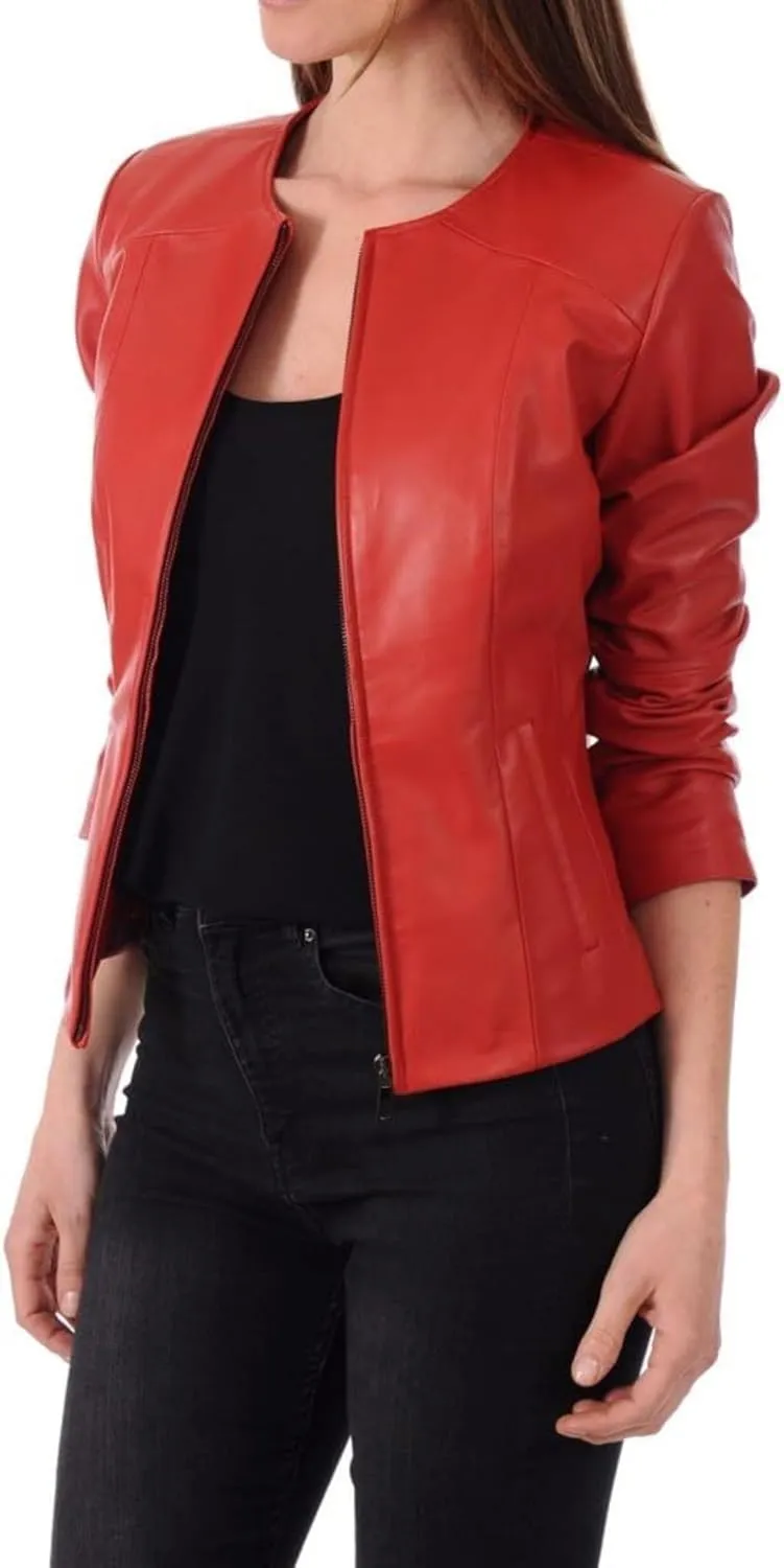 Women's Leather Bomber Biker Jacket Black