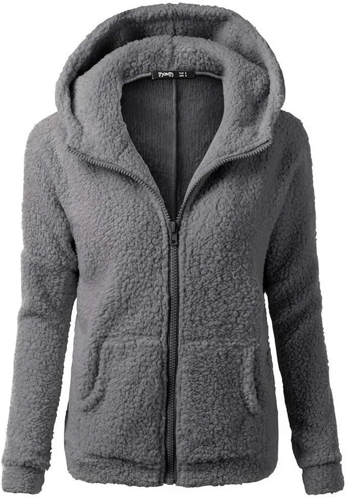 Womens Lightweight Fleece Lined Coats Plus Size Long Sleeve Hooded Jackets Comfy Warm Zip Up Hoodies 2024 Winter Coat